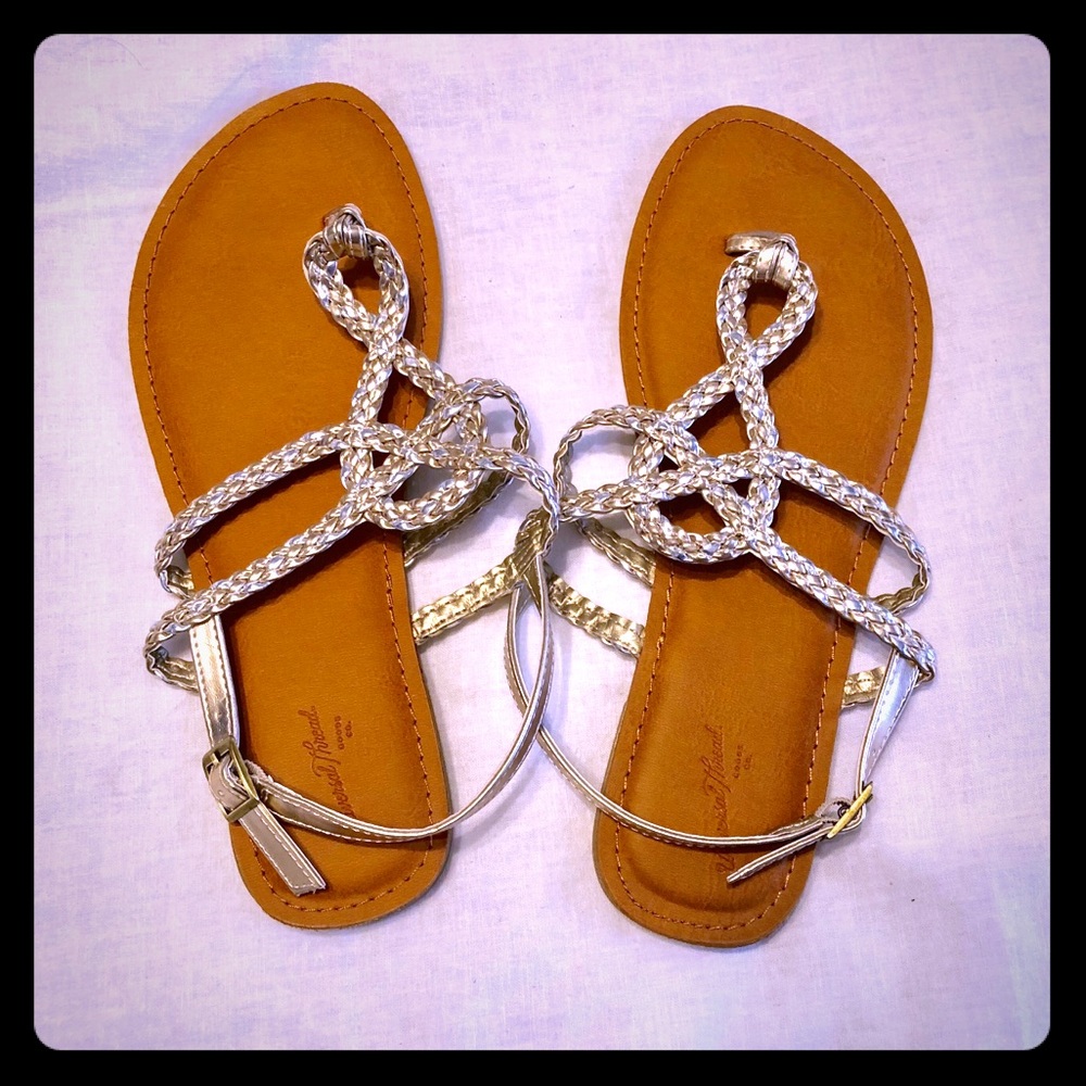 Gold sandals, size 10, new, never worn.